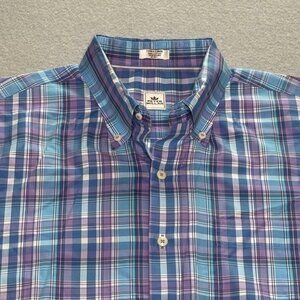 Peter Millar‎ Blue and Purple Plaid Short Sleeve Button Down Size XL Preppy USA